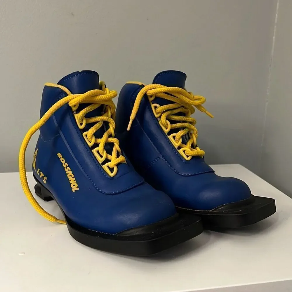 Rossignol Kids' Blue Yellow LTS JR Nordic 75mm Cross Country Ski Boots Size 8.5